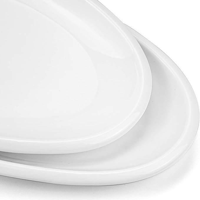 Yesland 2 Pack 16" Porcelain Large Oval Serving Plates, White Oval Serving Platters Dishes for Serving Food, Appetizers, Dessert, Meat, Sushi, Fish, Party
