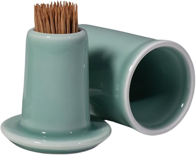 Toothpick Holder, Toothpick Dispenser with Lid, Porcelain Tooth Pick Holder, Toothpicks Container Case Organizer for Home, Kitchen, Restaurant (Sky blue)