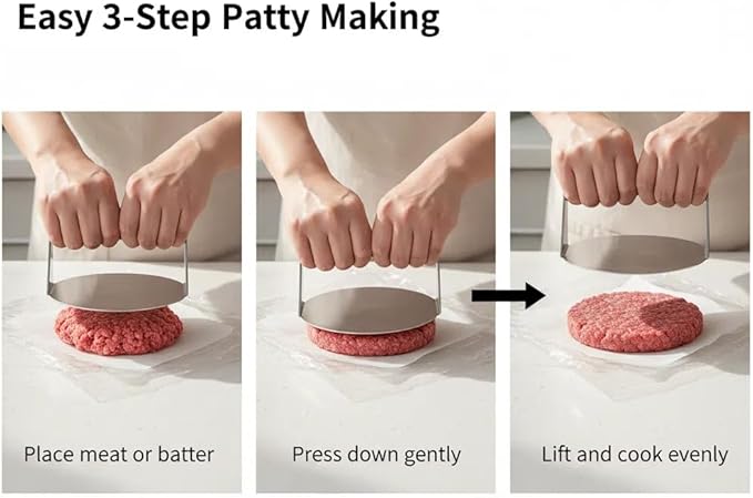 Stainless Steel Burger Press – Manual Patty Maker for Hamburgers, Sandwiches, Bacon, Pancakes