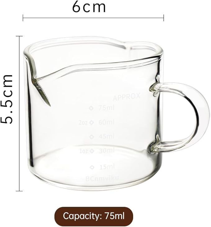 BCnmviku 2 Pack Double Spouts Measuring Triple Pitcher Milk Cup 75ML Espresso Shot Glasses Parts Clear Glass