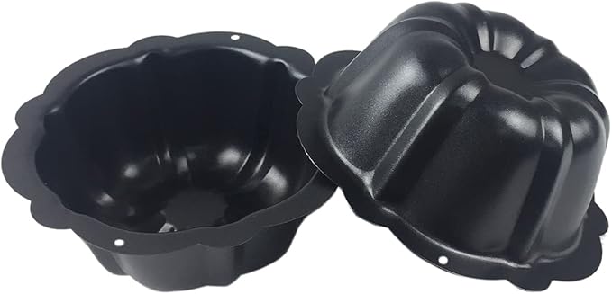 LoveDeal 4 Inch Fluted Tube Cake Pan, Nonstick Mini Kugelhopf Mold, Carbon Steel Fluted Baking Cake Pans, Metal Round Pumpkin Shaped Mould for Muffin, Brownie, Pudding - Black, Set of 4