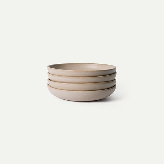 MORA Medium Dishes Set of 4, 30oz Ceramic Pottery Pasta Plate/Wide Bowls - Microwave, Oven and Dishwasher Safe - Mushroom