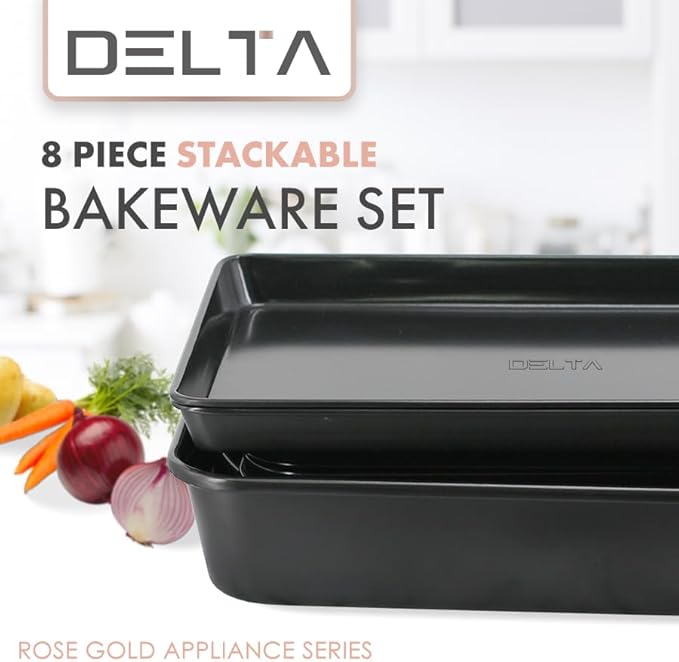 Prime Cuisine Nonstick Ceramic Bakeware Set – 8 Piece Baking Pans Set, Oven Safe to 450°F, Includes Muffin Pans, Cookie Sheets, Loaf, Roaster, Round & Square Pans, BPA-Free
