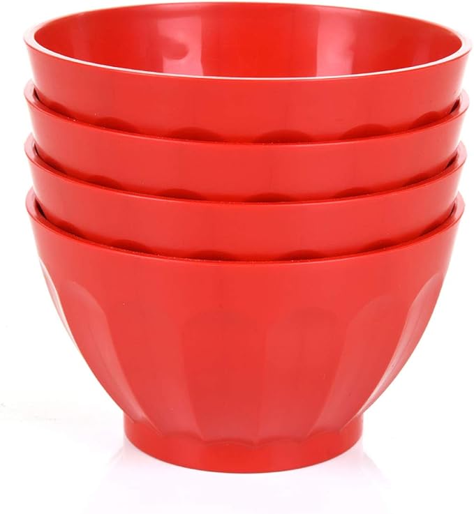 Mintra Colorful Unbreakable Plastic Bowl 4pk - (Large - 1.8L, Red) - (Part Of A Set) - Salad, Snacks, Breakfast Cereal, Fruit, Popcorn, Soup - Shatterproof, BPA Free
