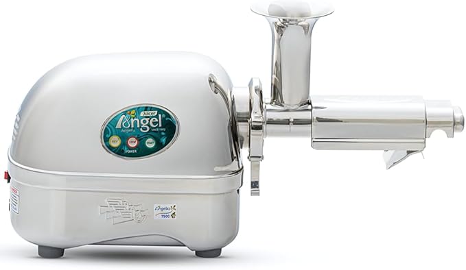 Angel Juicer AG-7500 Stainless Steel Premium Cold Press Slow Juicing Machine, SUS-304 Food Grade, Anti-Jamming Auto-Reverse Function, 10-Year Warranty