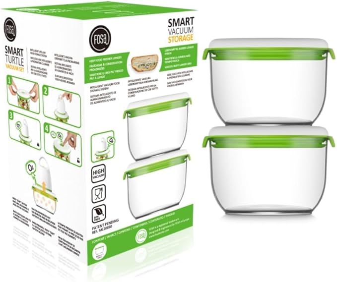 FOSA Vacuum Seal Food Storage System Reusable Medium Containers, 2 pack, 850ml size (Vacuum Pump not Included)