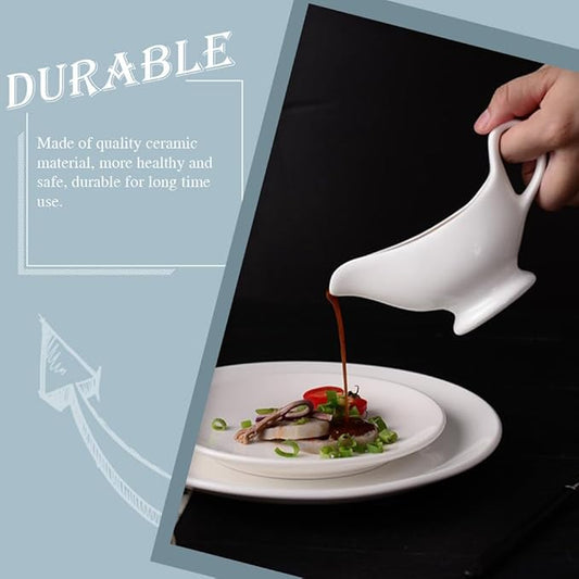 Sewroro 2pcs Ceramic Gravy Boats Sauce Bowls with Handle White Porcelain Serving Bowls for Kitchen Condiments (size 2)