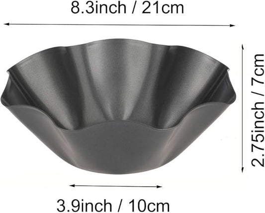 Tortilla Pan Set - 6 Pack Carbon Steel Non-Stick Taco Salad Bowl Tortilla Shell Maker Black Baking Pans with a Silicone Potholder and a Basting Brush (Large)