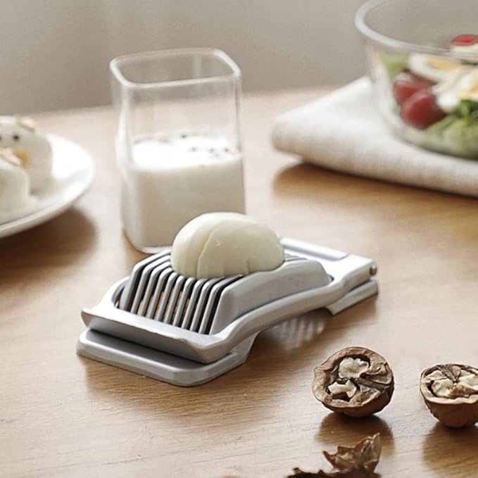 Egg Slicer For Hard Boiled Eggs, Heavy Duty Aluminium Egg Cutter with Stainless Steel Wires, for Strawberry Banana Soft Fruit Kitchen Gadget (Silver)