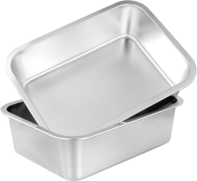 SINJEUN 4 Pack 14.1 x 10.6 x 3.9 Inches Large Rectangular Baking Pans, Stainless Steel Deep Baking Pan for Baking Breads, Grilling Chicken, Vegetables