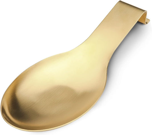 Stainless Steel Spoon Rest, Spatula Ladle Holder, Stainless Steel Utensil Spoon Rest Holder, Brushed Finish, Dishwasher Safe 9.8 x 3.7 Inch (Gold 1PC)
