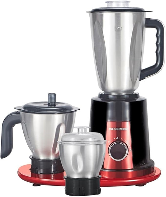 Vitasunhow Indian Mixer Grinder, features 800 Watt motor Comes with 3 Stainless Steel Jars