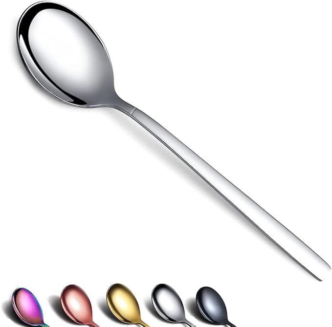 Berglander Dinner Spoon of 6, Stainless Steel Soup Spoons Silverware, Shiny Modern Soup Spoon Table Spoons Set Dishwasher Safe