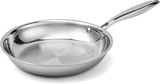 Ranbomer Stainless Steel Pan，Non-Toxic PFAS, PFOA & PTFE Free, Compatible With All Cooktops & Induction Safe, Oven Safe Pan for Searing & Sautéing, Long Lasting Cookware. (10 Inch)