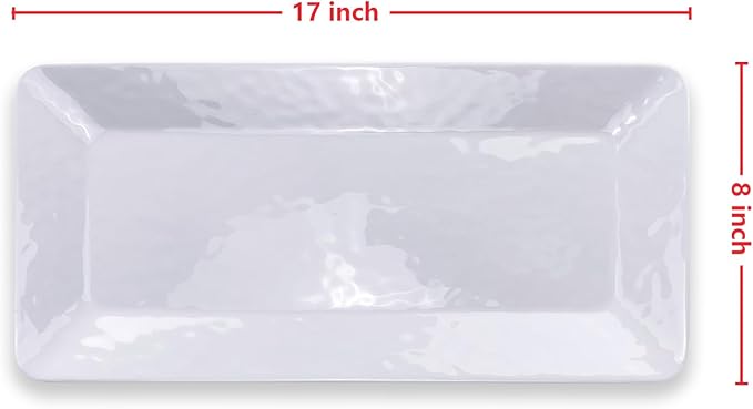 Yalin Rectangle Large Serving Platter, 17 Inch Melamine Serving Tray, Great for Restaurant, Steak, Salad and Everyday, Set of 2 White Dinner Plates (Rectangle)