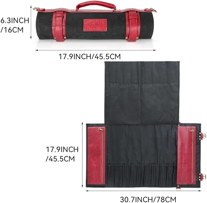 Seido Knives Professional Knife Roll Bag - Heavy Duty Canvas & Leather, Holds 18 Knives and Culinary Tools Including 12 Large Knives, with 4 Slots for Utensils and 2 Large Meat Cleavers