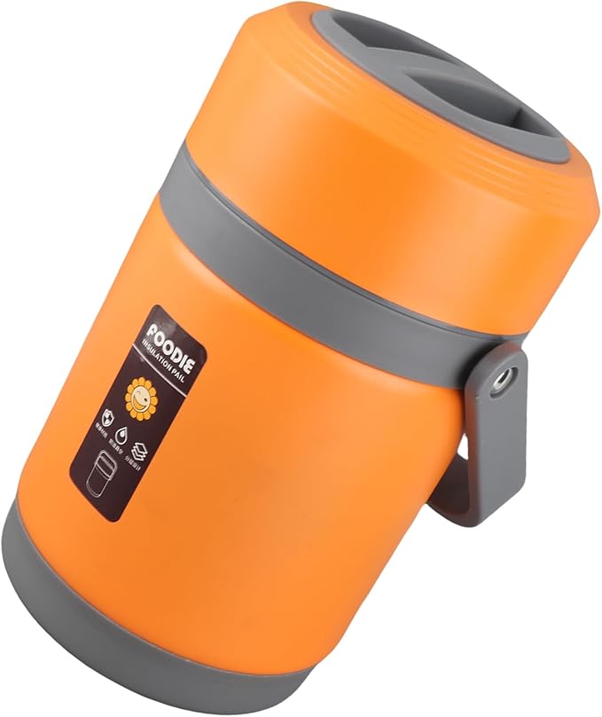 Thermal Cooker Pot, Stainless Steel Mini Portable Constant Temperature Heat Preservation Lifting Pot for Travel Camping Home Office Use (Orange)
