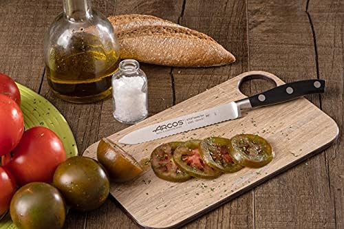 Arcos Forged Knife Serrated 5 Inch Nitrum Stainless Steel and 130 mm blade. Ergonomic Polyoxymethylene POM Handle. Series Riviera. Color Black