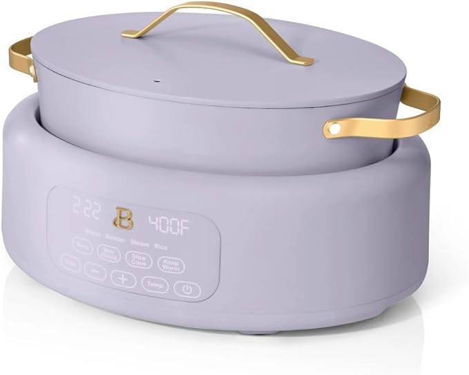 Beautiful 10-in-1 Electric Multi-Cooker, 6-Quart, Digital Display, Non-Stick Pot, One-Touch Control, 10 Cooking Functions (Lavender)