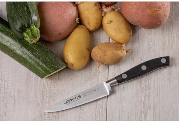 Arcos Forged Knife 4 Inch Stainless Steel. Kitchen Knife for Peeling Fruits and Vegetables. Ergonomic Polyoxymethylene Handle and 100mm Blade. Series Riviera. Color Black