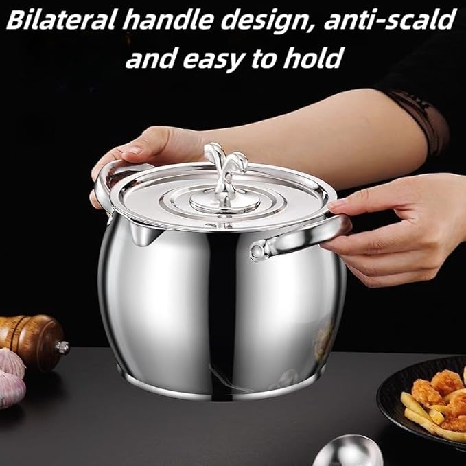 118oz Stainless Steel Jumbo Bacon Grease Container with Removable Strainer, Grease Spoon and Dust-proof Lid, Kitchen Filter Pot for Storing Fat, Bacon Drippings, Lard and Ghee oil