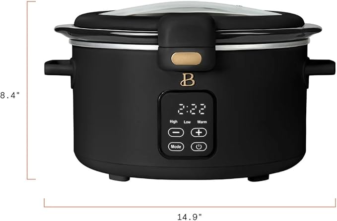 4QT Programmable Slow Cooker with Hinged Lid, Touch Display, Multiple Heat Settings, Ideal for Family Meals