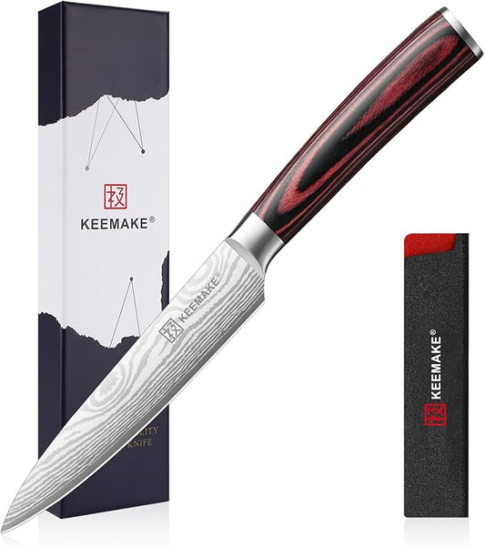 KEEMAKE Kitchen Utility Knife, 5 Inch Paring Knife, Ultra Sharp High Carbon Stainless Steel, Tomato Knife for Fruit and Vegetable Cutting with Ergonomic Handle, Chef Knife for Kitchen