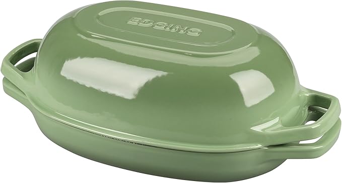 EDGING CASTING Enameled Cast Iron Oval Dutch Oven Pot with Lid, Dutch Oven for Sourdough Bread Baking, Oval Bread Pan, Bread Oven, Bread Dutch Oven, 5qt, Pistachio Green