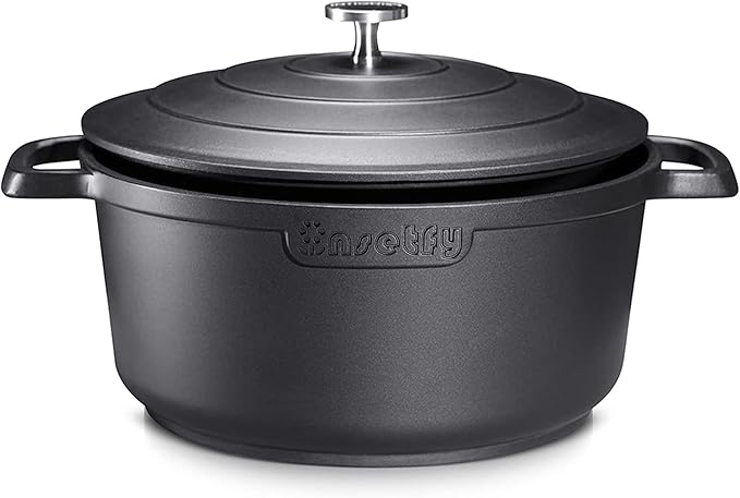 INSETFY Nonstick Dutch Oven Pot with Lid-5 QT Cast Aluminum Oven Pot with Two Handles Lightweight for Bread Baking Braising and Roasting(Black)