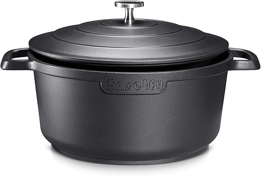 INSETFY Nonstick Dutch Oven Pot with Lid-5 QT Cast Aluminum Oven Pot with Two Handles Lightweight for Bread Baking Braising and Roasting(Black)