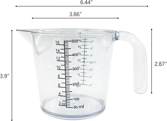 16 oz (2 Cup) Liquid Measuring Cup, Food-Grade Plastic Measuring Cup with Laser-Etched Markings, Clear Single Measuring Cup