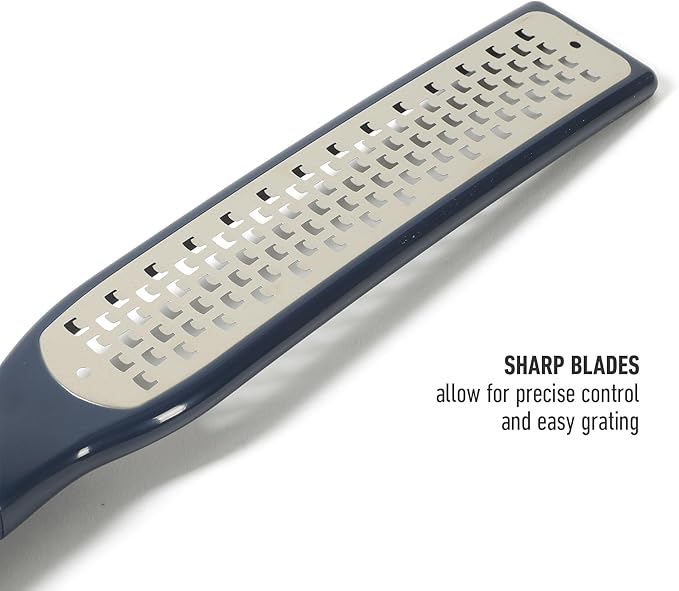 Calphalon Edge 2 Piece Stainless Steel Handheld Cheese Grater and Lemon Zester W/Covers & Rubber Handles - Navy Blue
