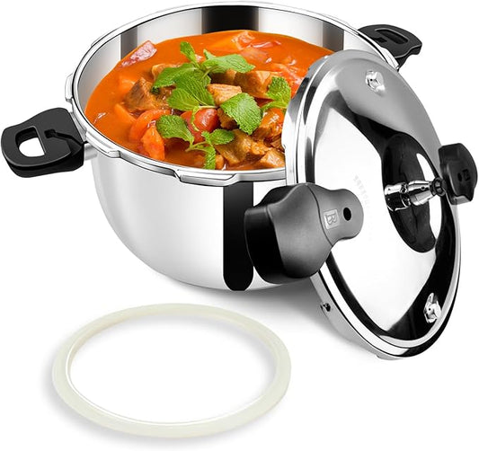 Stainless Steel Pressure Cooker, Peterboo 12 Quart Induction Compatible Thickened Pressure Cooker with Spring Valve Safeguard Devices, Compatible with Gas & Induction Cooker 12+ qt large