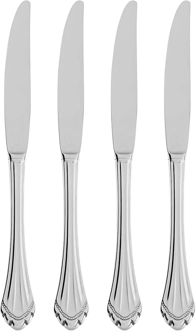 Oneida Marquette Fine Flatware Dinner Knives, Set of 4, 18/8 Stainless Steel, Silverware Set, Dishwasher Safe