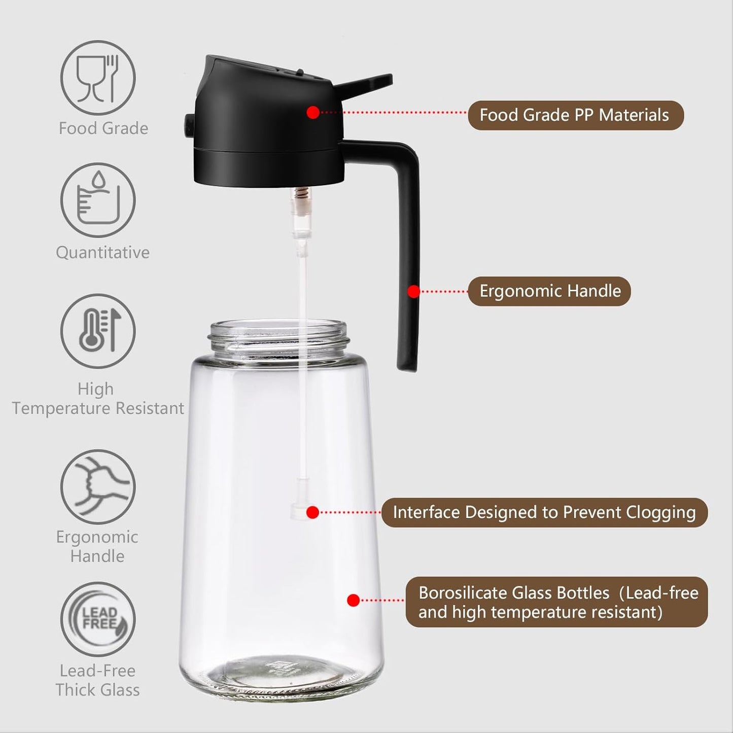 2PCS Oil Sprayer for Cooking, 470ml 2 In 1 Sprayr & Pour, Glass Olive Oil Dispenser Pourer for Kitchen, Air Fryer, Cooking, Salad, BBQ (Black,Black)