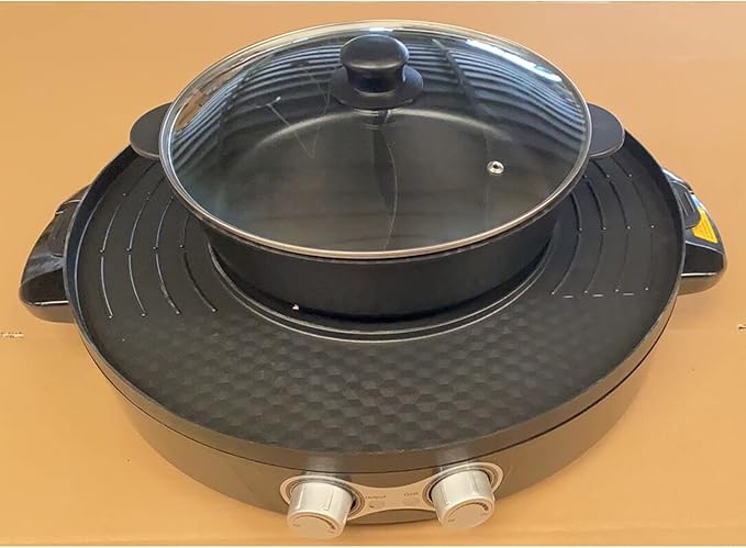 2 in 1 Electric Grill and Hot Pot Separable Cooking Plate Dual Temp Control for BBQ, Steaks, Shabu 2200W