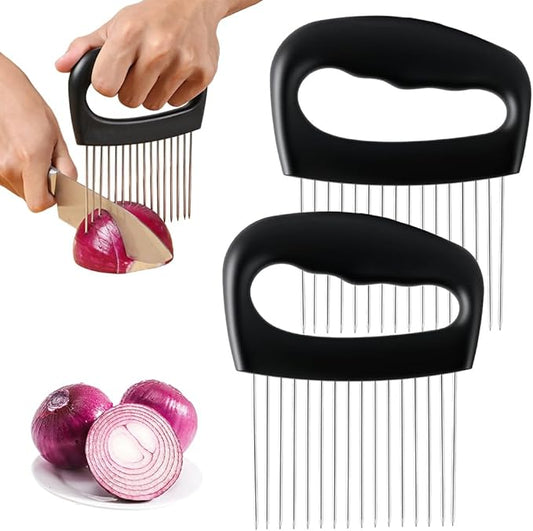 Stainless Steel Onion Slice Holder, Onion Holder for Slicing, Egg Cutter Vegetable Chopper, Ultifunctiona Fruit Slicer OnionPin Slicer Loose Meat Pin, Kitchen Chopper Slicing Tool (2, D)