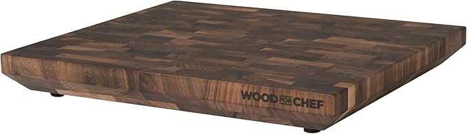 WoodForChef Heritage Large Walnut End Grain Cutting Board – Heavy Butcher Block Board with Feet & Mineral Oil Bottle – Foodsafe Wooden Prep Deck for Kitchen & Professional Chefs - 18x16x2 inches