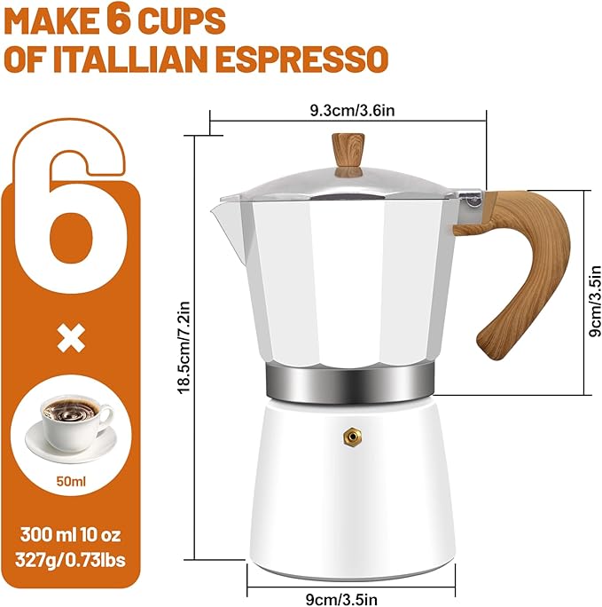 DITOSH 6 Cup Aluminum Espresso Stovetop Moka Pot Express Coffee Maker Percolator Italian Classic Mocha Coffee Machine for Italian and Cuban Cafe Brewing for Home & Camping 300ml 10oz