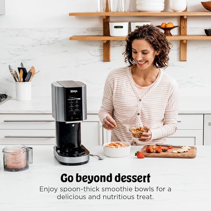Ninja NC301 CREAMi Ice Cream Maker, for Gelato, Mix-ins, Milkshakes, Sorbet, Smoothie Bowls & More, 7 One-Touch Programs, with (2) Pint Containers & Lids, Compact Size, Perfect for Kids, Silver