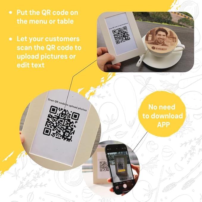 EVEBOT Coffee Latte Art Machine EB-Pro Customized Photo Selfie Printing with Camera Cake Desserts DIY Personalized Decoration for Cafes Bars Museums, Blown FancyBox - Black