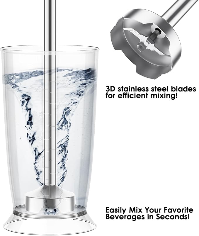 Immersion Blender Handheld for Kitchen,Emulsion Blender Handheld,6 Speed Electric Hand Mixer with BPA Free Attachments:Chopper Bowl,Whisk,Milk Frother,Measuring Cup