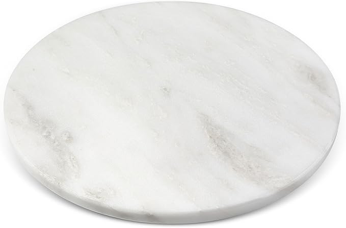 Koville 16'' White Marble Lazy Susan for Kitchen Counter, Marble Turntable for Dinning, Lazy Susans Organizer for Cabinet, Serving Rotation Spinning Tabletop Organizer Swiveling, Spice Rack Storage