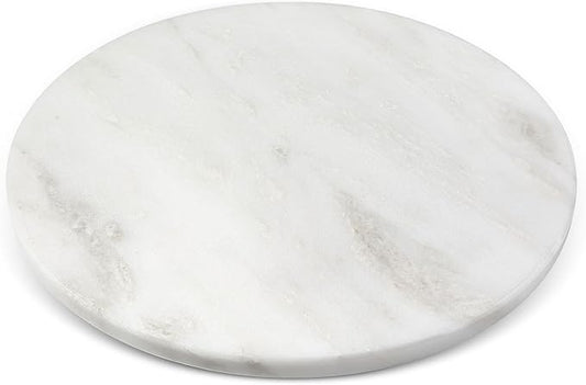 Koville 16'' White Marble Lazy Susan for Kitchen Counter, Marble Turntable for Dinning, Lazy Susans Organizer for Cabinet, Serving Rotation Spinning Tabletop Organizer Swiveling, Spice Rack Storage