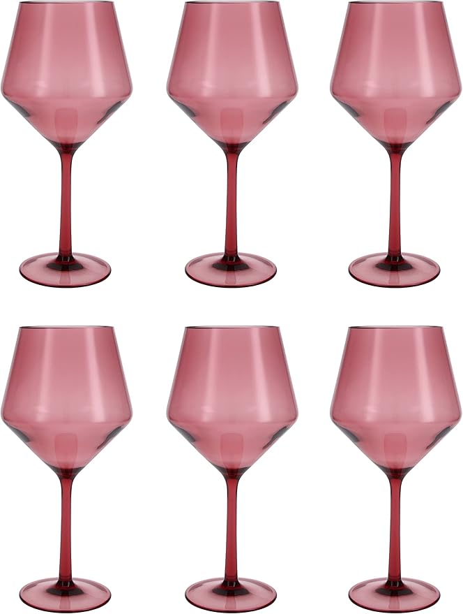 Fortessa Sole Outdoor Shatter Resistant BPA Free Premium Copolyester Plastic Drinkware 6 Pack, Rose Red, Cabernet Glass