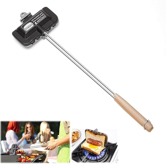Hot Sandwich Maker, Double-Sided Sandwich Baking Pan,Double Sided Frying Pan for Breakfast,Hot Dog Toaster,Campfire Sandwich Maker(Long Handle Style)