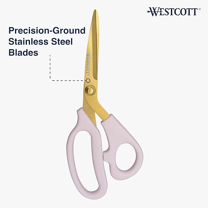 Westcott All-Purpose Kitchen Shears, Pink with Gold Blades - Durable Kitchen Shears with Precision-Ground Blades for Easy Cutting and Meal Prep - 8-Inch