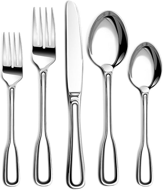 Silverware Set for 6, Stainless Steel Cutlery Set with Wide Handles, Mirror Polished Utensils Heavy Duty Spoons and Forks Set for Kitchen, Dishwasher Safe (Silver, 30 Pieces for 6)