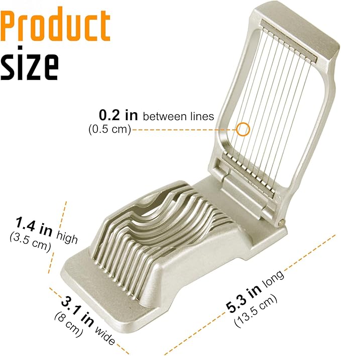 Egg Slicer for Hard Boiled Eggs, Stainless Steel Wire, Heavy Duty Aluminium Egg Cutter Dishwasher Safe for Egg Strawberry Soft Fruit, Gold