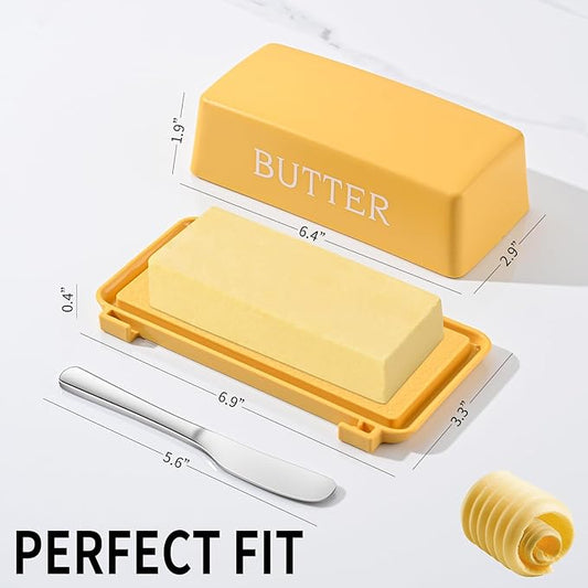 Butter Tray With Cover And Knife,Food Grade Plastic Butter Dishes With Lid And Stainless Steel Cheese Knife For Countertop,Yellow Cheese Storage Container